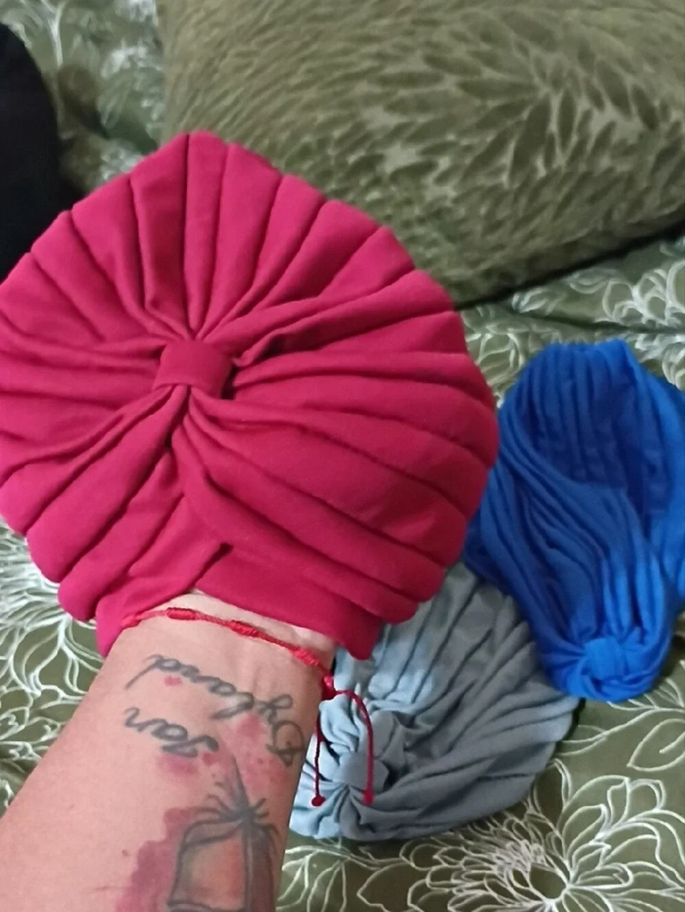 Kids Soft Pleated Turban Hat - Red, Green, Blue, Gray